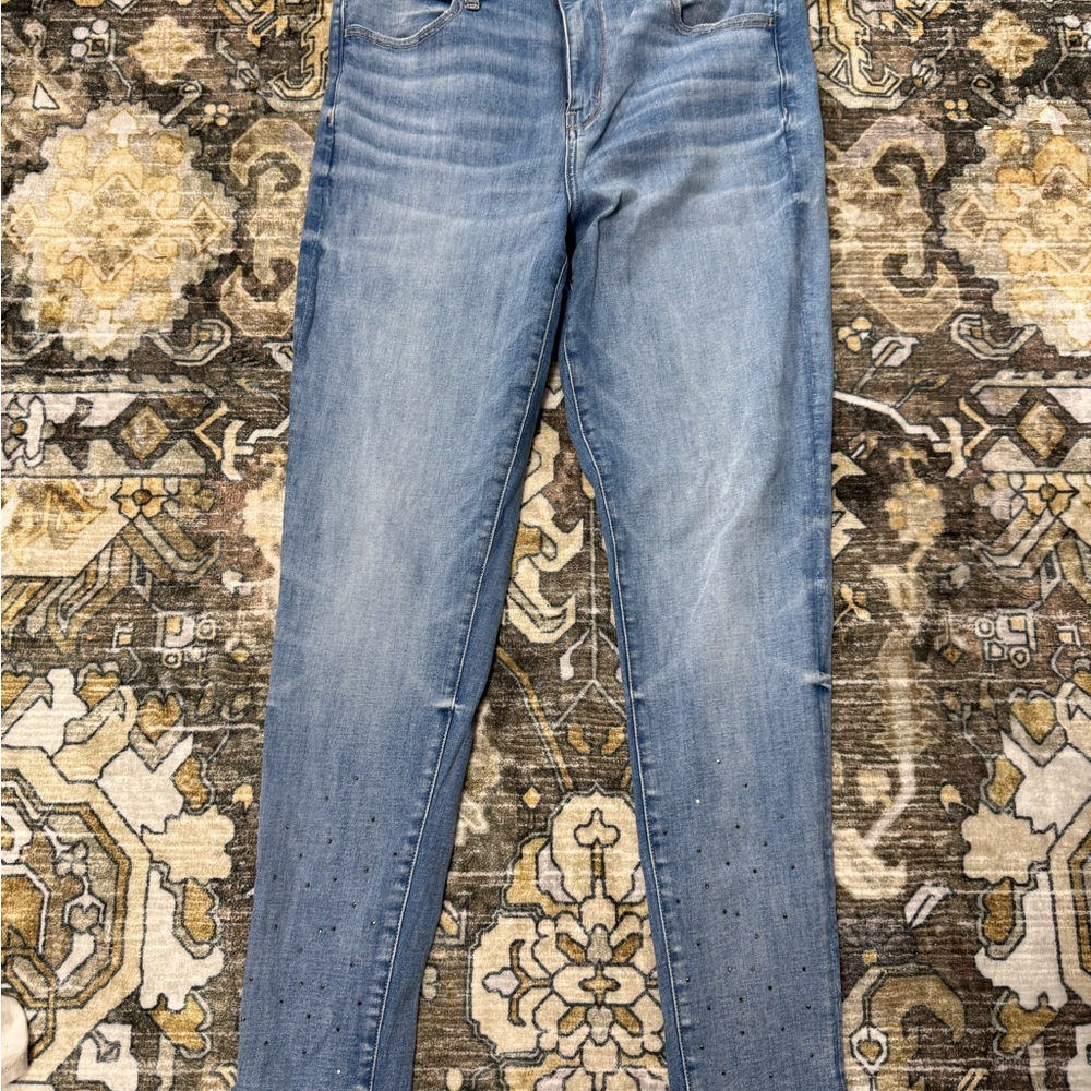 American Eagle Outfitters Light Blue Skinny Jeans with rhinestone embellishments